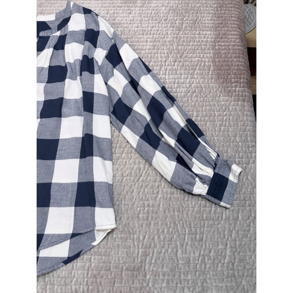 J.CREW Navy White Buffalo Plaid Cotton Popover Blouse Size Small - Picture 3 of 6